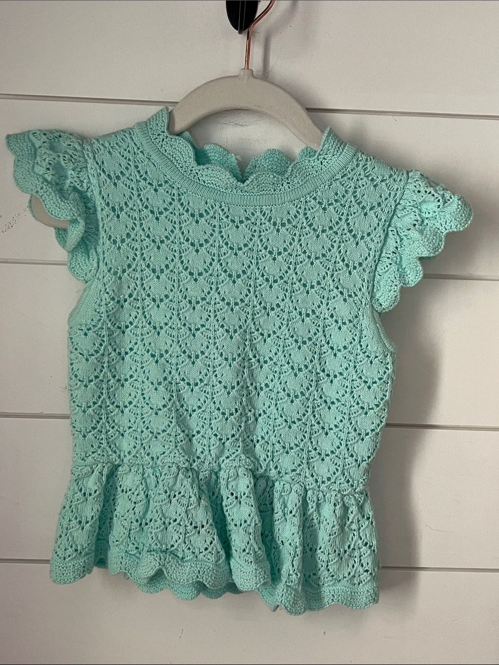 Janie and Jack Mint Green Crochet Peplum Top